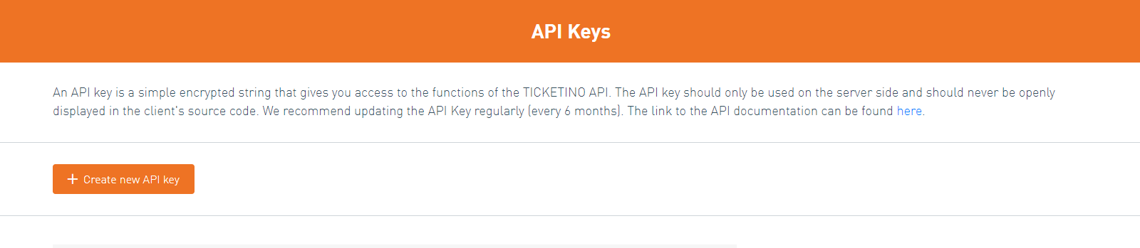 Display of the Api-key-creation page